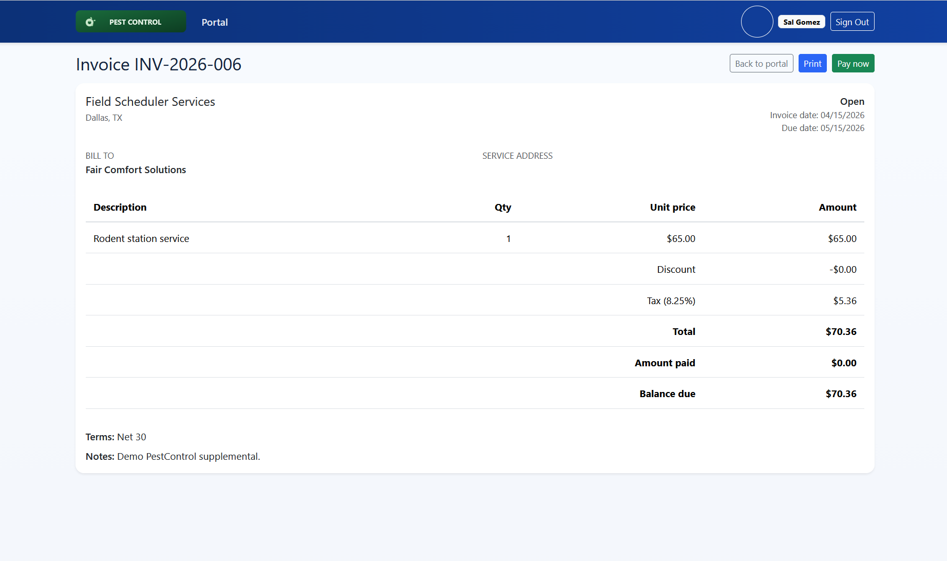 Customer portal with requests and billing