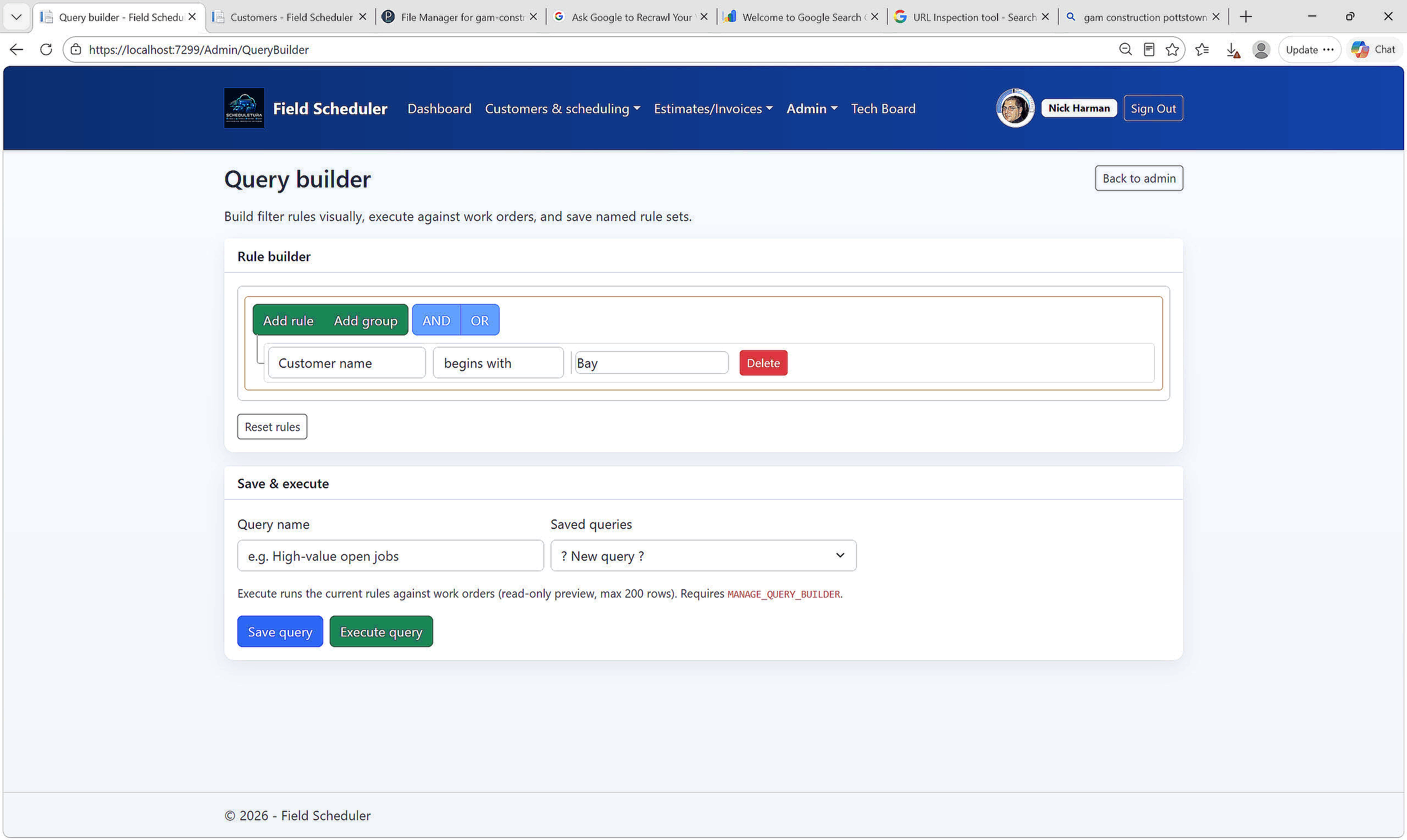 Query Builder — visual filters and work order results (animated)