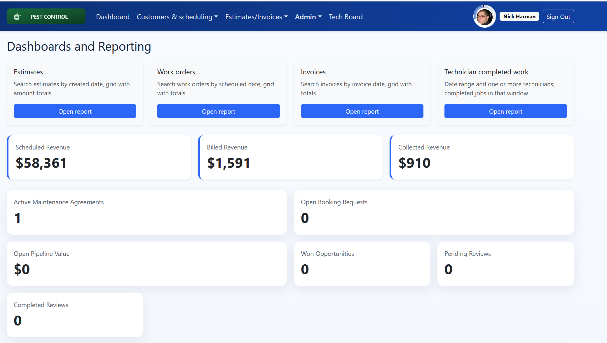 Reports and invoicing workspace